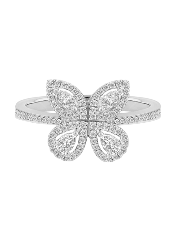Liali Jewellery Red Carpet Butterfly 18K White Gold Fashion Ring for Women with 88 Diamond, Silver, US 7