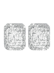 Liali Jewellery Emerald Cut 18K White Gold Stud Earrings for Women with 90 Diamond, 2 Carat Look, Silver