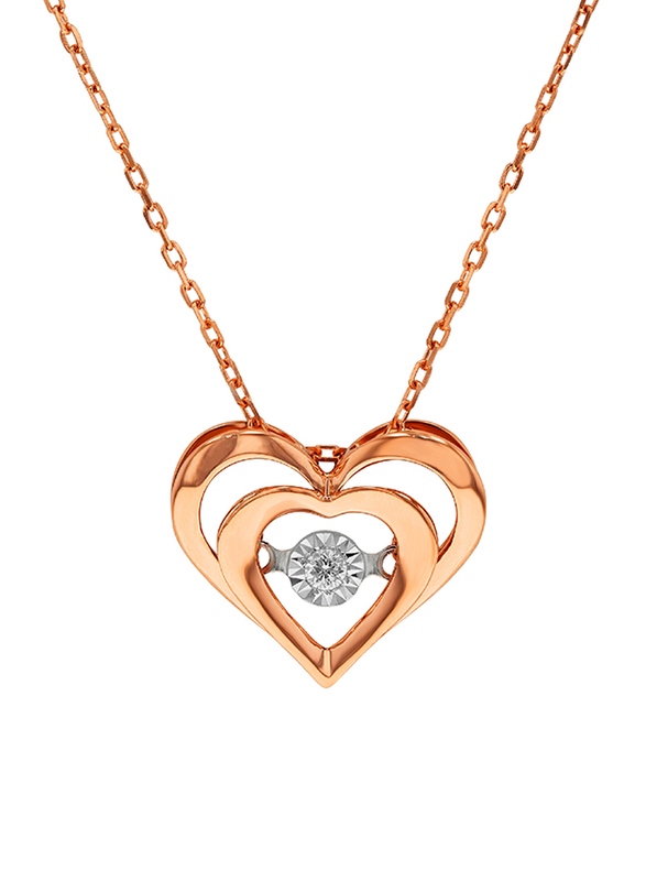 Liali Jewellery 18K Rose Gold Chain Necklace for Women with 0.03ct Diamond Heart in Heart Pendant, Rose Gold