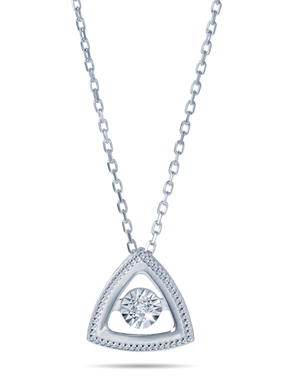 Liali Jewellery 18K White Gold Chain Necklace for Women with 0.04ct Dancing Diamond Triangle Pendant, White