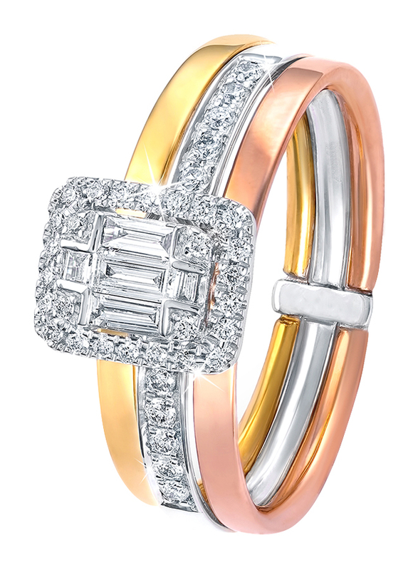 Liali Jewellery Emerald Cut 18K White/Yellow/Rose Gold Fashion Ring for Women with 0.39ct Diamond Stone, Yellow/White/Rose Gold, US 7