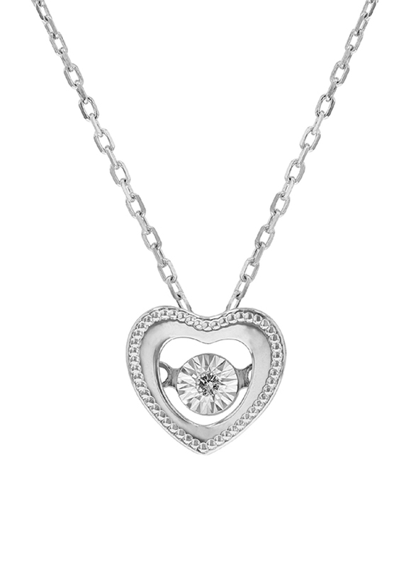 Liali Jewellery 18K White Gold Chain Necklace for Women with 0.04ct Diamond Heart Pendant, White