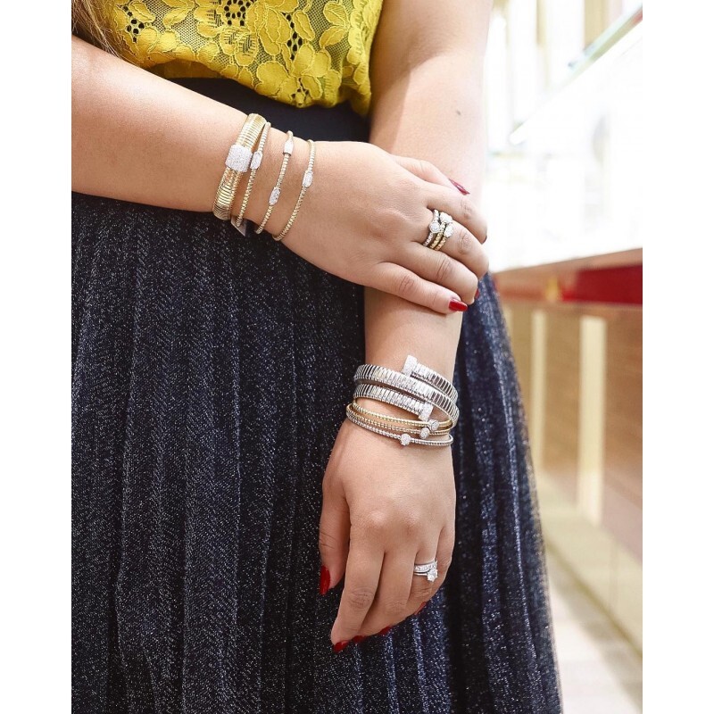 Liali Jewellery Tessitore 18K White Gold Bangle for Women with 9 Diamond, Silver