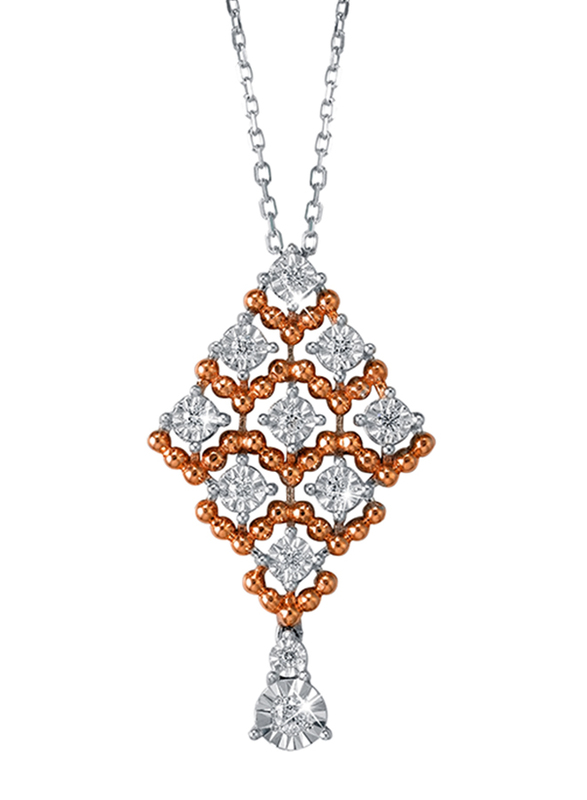 Liali Jewellery Joie De Vivre 18K White/Rose Gold Necklace for Women with 0.13ct Diamond Stone Pendant, White/Rose Gold