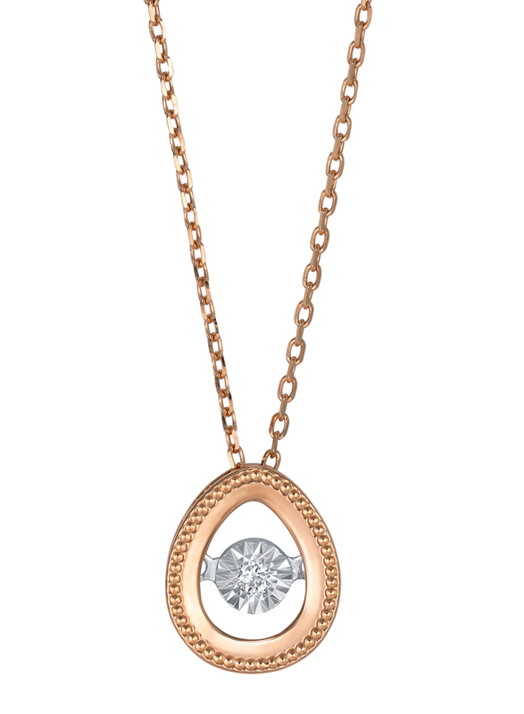 Liali Jewellery 18K Rose Gold Chain Necklace for Women with 0.04ct Dancing Diamond Oval Pendant, Rose Gold