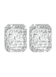 Liali Jewellery Emerald Cut 18K White Gold Stud Earrings for Women with 76 Diamond, 1.5 Carat Look, Silver