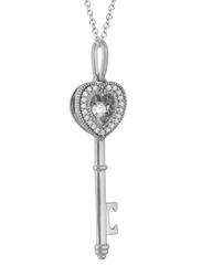 Liali Jewellery 18K White Gold Dancing Diamond Heart Key Pendant for Women, Silver