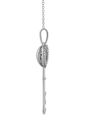Liali Jewellery 18K White Gold Dancing Diamond Heart Key Pendant for Women, Silver