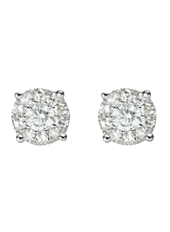 Liali Jewellery Mirage Classic 18K White Gold Stud Earrings for Women with 18 Diamond, 1 Carat Look, Silver