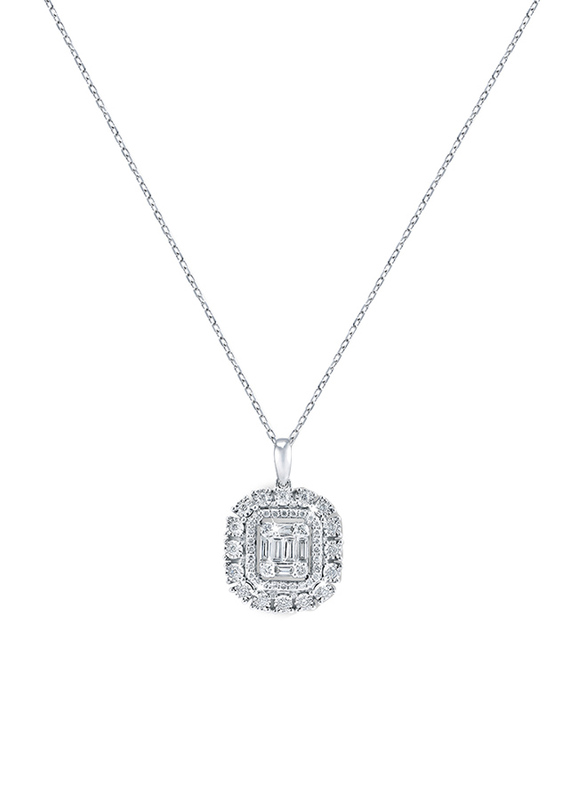 Liali Jewellery Emerald Cut Halo 18K White Gold Necklace for Women with 0.33ct Diamond Stone Pendant, White