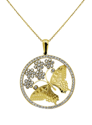 Liali Jewellery Regalo 18K Yellow Gold Necklace for Women with Zircon Stone Butterfly Pendant with Flowers, Yellow