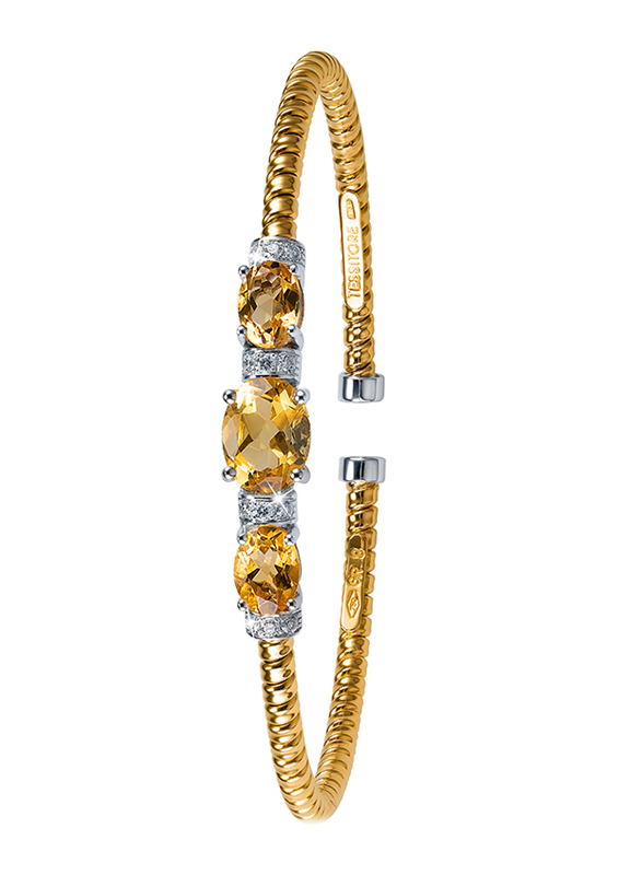 Liali Jewellery Tessitore 18K Yellow/White Gold Bangle for Women with 0.17ct Diamond and 3.07ct Citrine Stone, Yellow