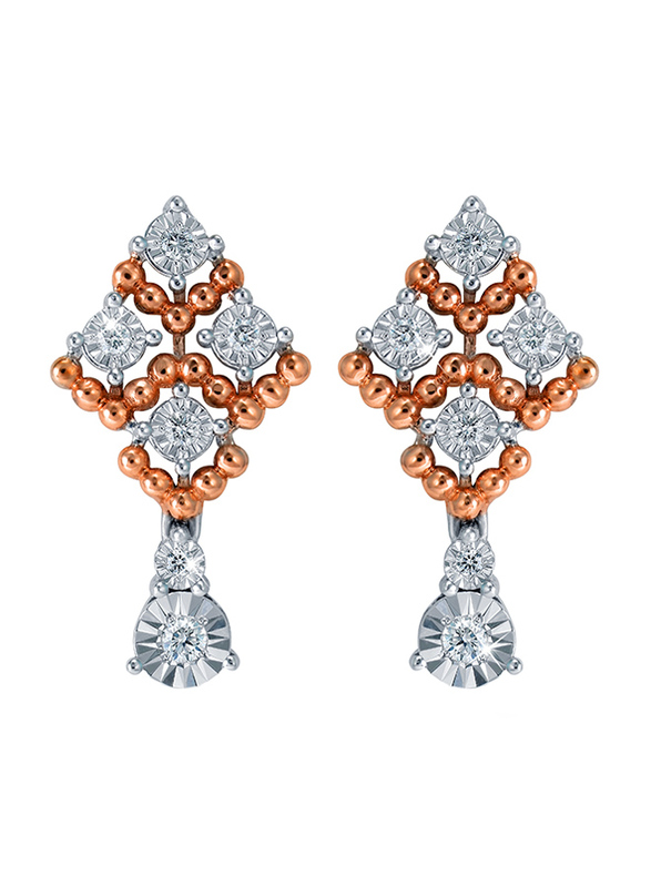 Liali Jewellery Joie De Vivre 18K Rose/White Gold Drop Earrings for Women with 0.16ct Diamond Stone, Rose Gold/White