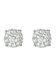 Liali Jewellery Mirage Classic 18K White Gold Stud Earrings for Women with 18 Diamond, 0.75 Carat Look, Silver