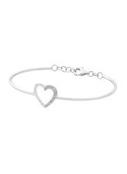 Liali Jewellery 18K White Gold Charming Bangle for Women, with 0.08ct 12 Diamond's Encrusted Heart Shape, White