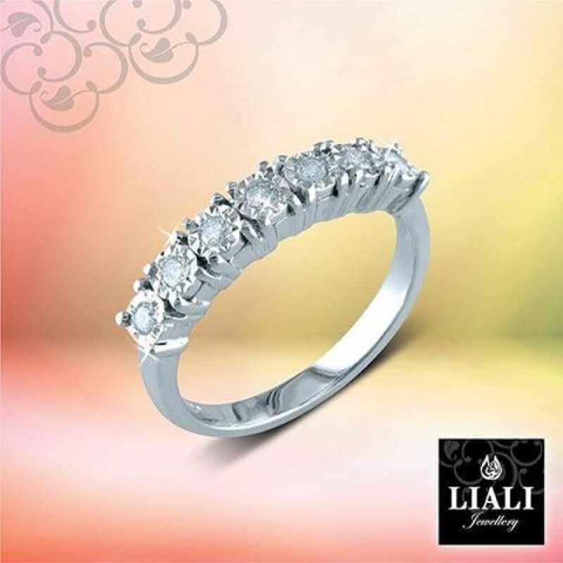 Liali Jewellery Half Eternity 18K White Gold Engagement Ring for Women with 7 Diamond, Silver, US 7
