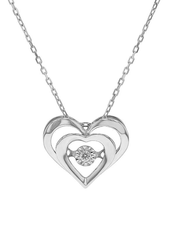Liali Jewellery 18K White Gold Chain Necklace for Women with 0.04ct Diamond Heart in Heart Pendant, White