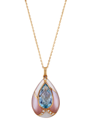 Liali Jewellery Nouf 18K Rose Gold Necklace for Women with 0.03ct Diamond/11.93ct Mother of Pearl/4.94ct Blue Topaz Stone Pendant, Rose Gold