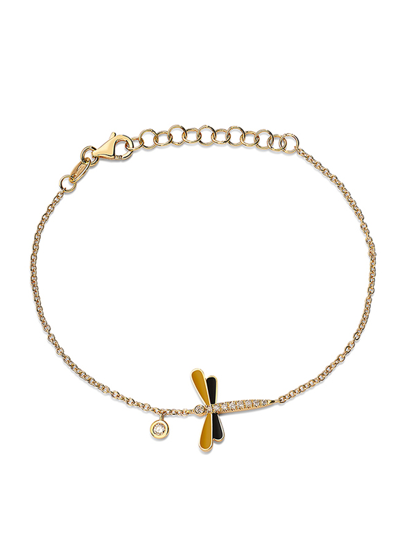 Liali Jewellery 18K Gold Link Bracelet for Women, with 0.08ct 10 Diamond's Encrusted Dragon Fly Shape, Yellow