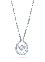 Liali Jewellery 18K White Gold Chain Necklace for Women with 0.04ct Dancing Diamond Oval Pendant, White