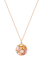 Liali Jewellery 18K Rose Gold Chain Necklace for Women with Springtime Dream Pendant in Pastel Shades Elements of Mother-of-Pearl, with 0.01ct 2 Diamonds, Rose Gold