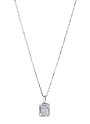 Liali Jewellery Emerald Cut 18K White Gold Diamond Pendant for Women, 2 Carat Look, Silver