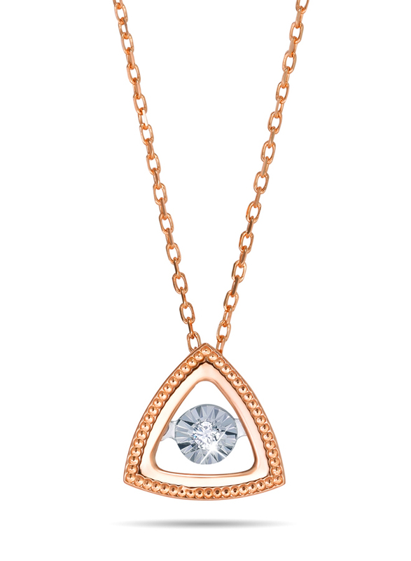 Liali Jewellery 18K Rose Gold Chain Necklace for Women with 0.04ct Dancing Diamond Triangle Pendant, Rose Gold