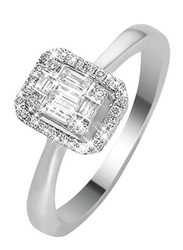 Liali Jewellery Emerald Cut 18K White Gold Engagement Ring for Women with 36 Diamond, 1 Carat Look, Silver, US 7