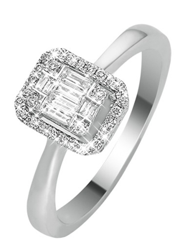 Liali Jewellery Emerald Cut 18K White Gold Engagement Ring for Women with 36 Diamond, 0.5 Carat Look, Silver, US 7