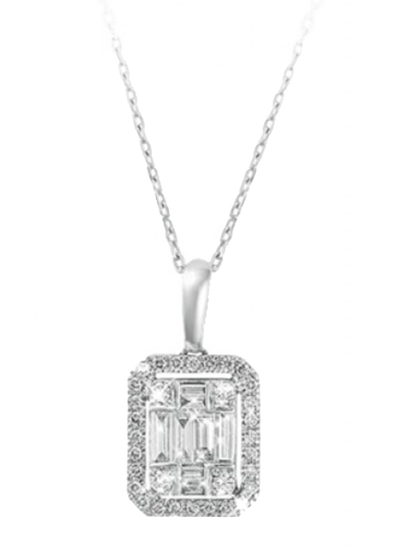 Liali Jewellery Emerald Cut 18K White Gold Diamond Pendant for Women, 1 Carat Look, Silver