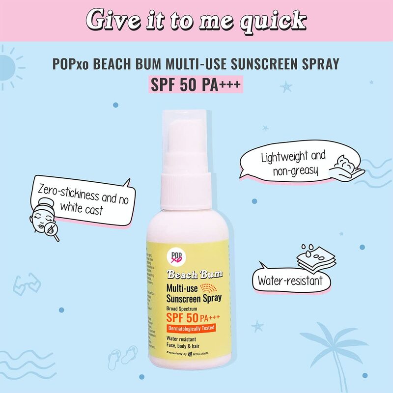 POPxo by MyGlamm Beach Bum Multi-Use Sunscreen Spray SPF 50 PA+++ 50gm