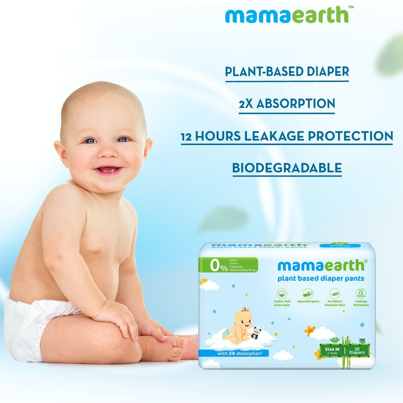 Mamaearth Plant Based Diaper Pants, Size M, 7-12 kg, Combo Pack, 3 x 30 Count