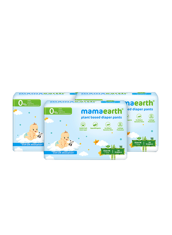 Mamaearth Plant Based Diaper Pants, Size M, 7-12 kg, Combo Pack, 3 x 30 Count