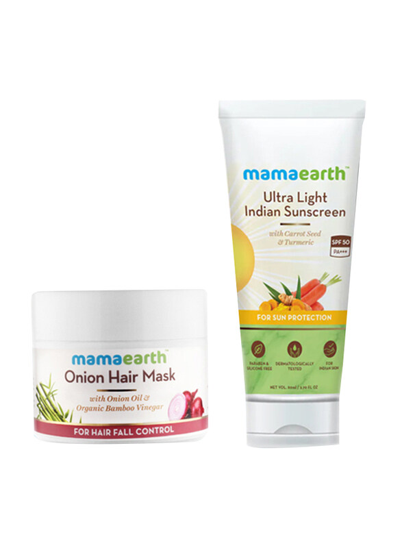 

Mamaearth Ultra Light Indian Sunscreen, 80gm + Onion Hair Mask, 200gm