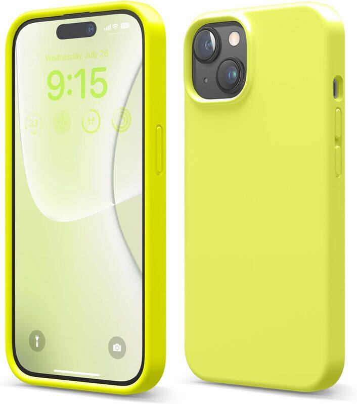 

Elago Liquid Silicone for iPhone 15 Case Cover Full Body Protection, Shockproof, Slim, Anti-Scratch Soft Microfiber Lining - Neon Yellow