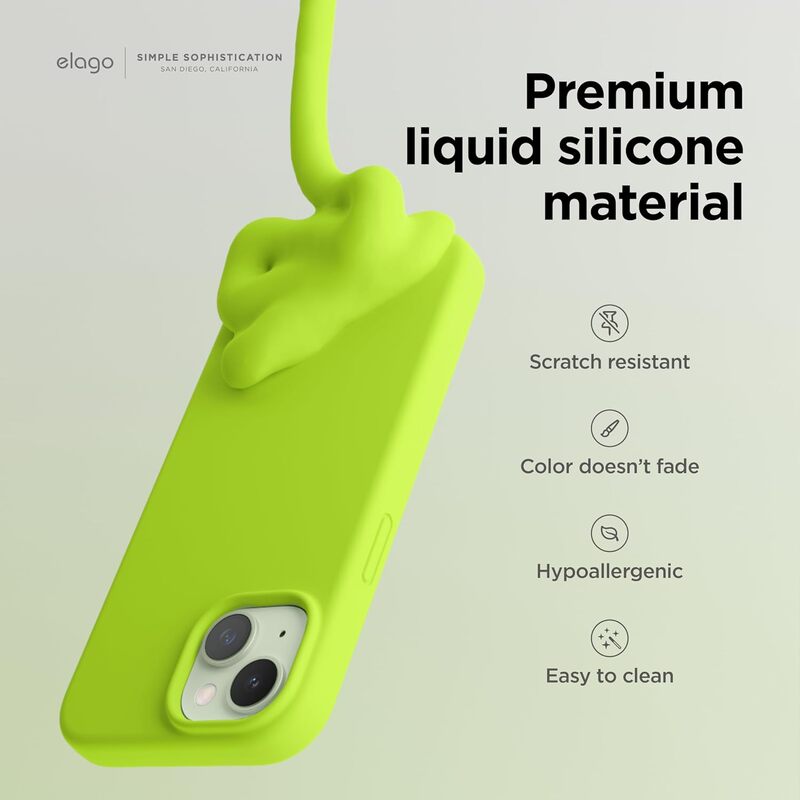 Elago Liquid Silicone for iPhone 15 PRO Case Cover Full Body Protection, Shockproof, Slim, Anti-Scratch Soft Microfiber Lining - Lime Green