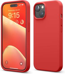 Elago Liquid Silicone for iPhone 15 Case Cover Full Body Protection, Shockproof, Slim, Anti-Scratch Soft Microfiber Lining - Red