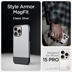 Spigen iPhone 15 PRO case cover Style Armor MagFit Magnetic (MagSafe compatible) - Classic Silver