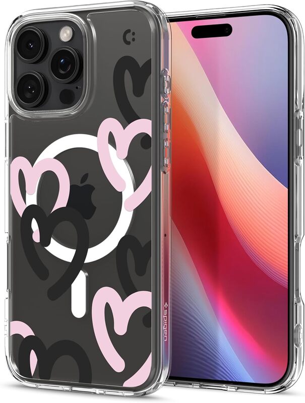 Spigen iPhone 16 Pro Ultra Hybrid (MagFit) case cover - Hearts Black Pink