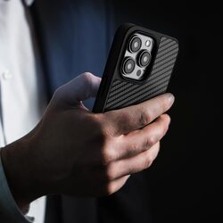 MONOCARBON Real Carbon Fiber for iPhone 15 PRO Case Cover (MagSafe Compatible) Military Grade - Matte Black