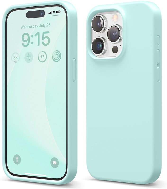 Elago Liquid Silicone for iPhone 15 PRO Case Cover Full Body Protection, Shockproof, Slim, Anti-Scratch Soft Microfiber Lining - Aqua Sky