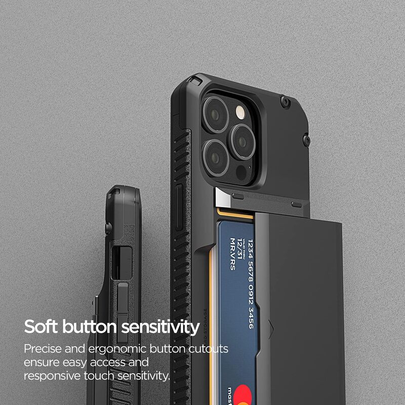 VRS Design Damda Glide PRO iPhone 13 PRO case cover wallet (Semi Automatic) slider Credit card holder Slot (3-4 cards) - Black