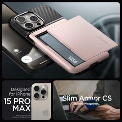 Spigen Slim Armor CS for iPhone 15 Pro Max case cover with Card holder slot - Rose Gold