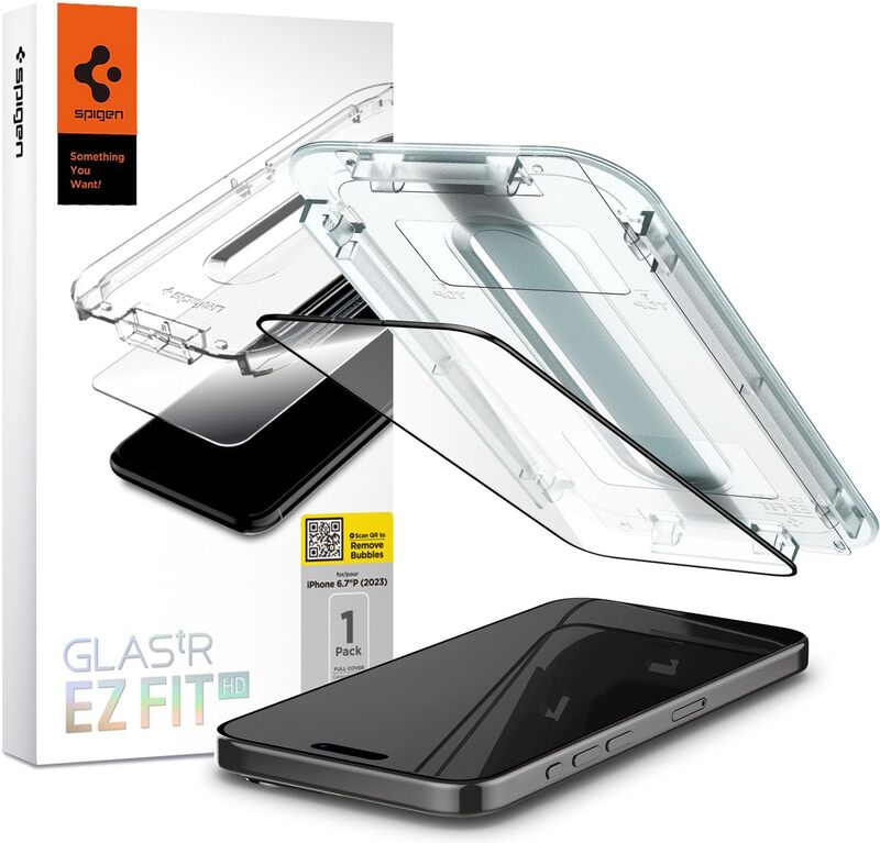 Spigen Glastr Ez Fit HD for iPhone 15 Pro MAX Screen Protector Premium Tempered Glass - Full Cover Edge to Edge (1 Pack)
