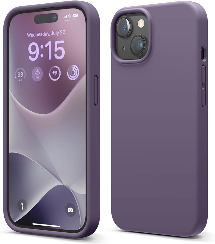 Elago Liquid Silicone for iPhone 15 Case Cover Full Body Protection, Shockproof, Slim, Anti-Scratch Soft Microfiber Lining - Deep Lavender