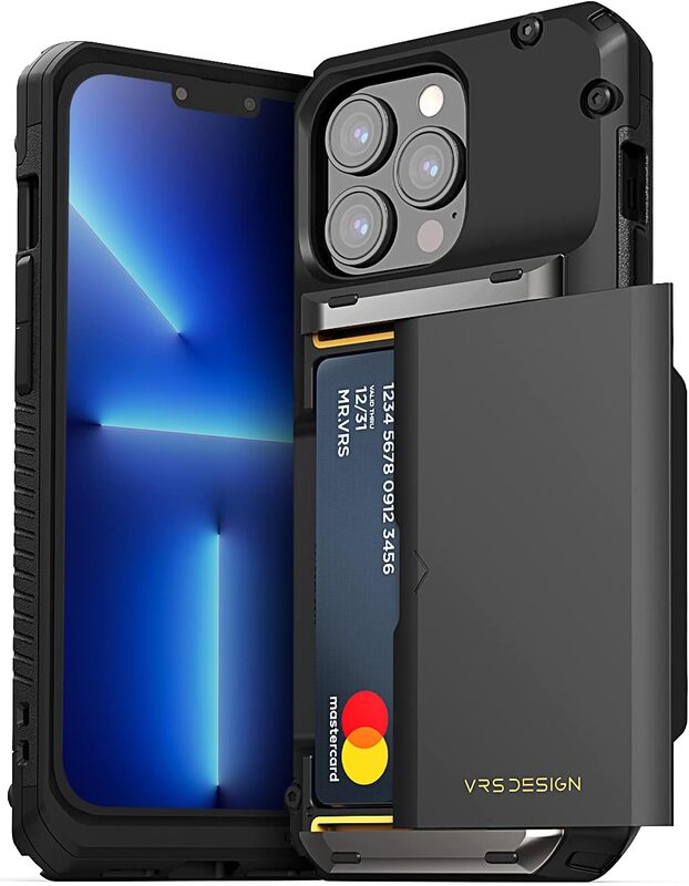 VRS Design Damda Glide PRO iPhone 13 PRO case cover wallet (Semi Automatic) slider Credit card holder Slot (3-4 cards) - Black