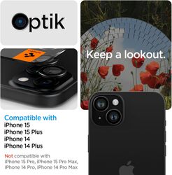 Spigen Glastr Ez Fit Optik PRO Camera Lens Screen Protector (2 Pack) for iPhone 15 Plus and iPhone 15 / iPhone 14 Plus/iPhone 14 - Black