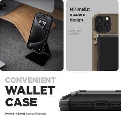 VRS Design Damda Glide Pro iPhone 14 Pro MAX case cover wallet (Semi Automatic) slider Credit card holder Slot (3-4 cards) - Black Groove