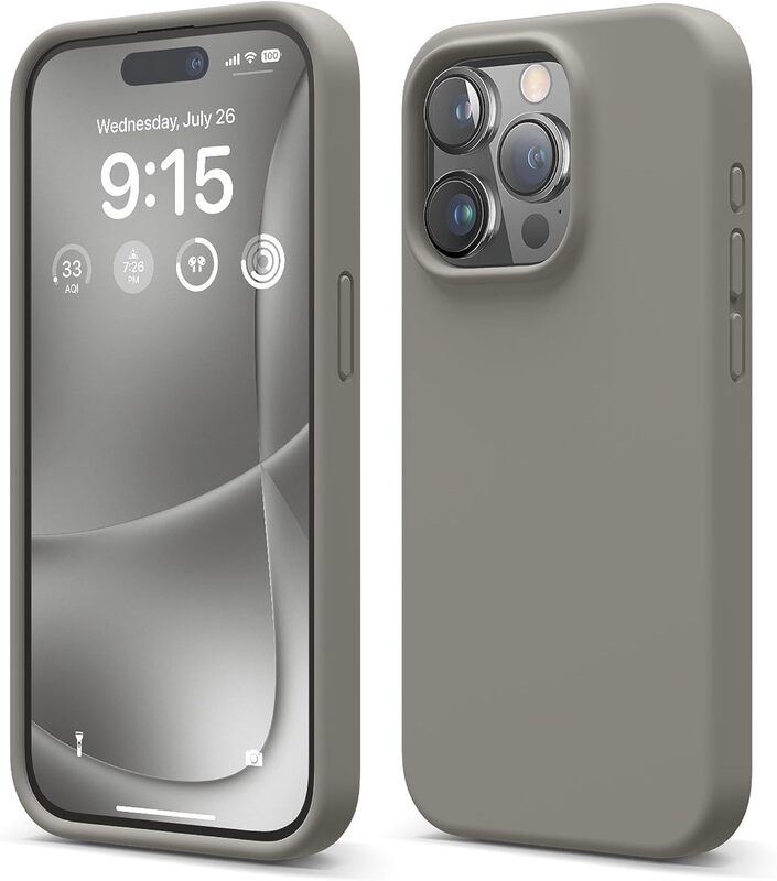 Elago Liquid Silicone for iPhone 15 Pro MAX Case Cover Full Body Protection, Shockproof, Slim, Anti-Scratch Soft Microfiber Lining - Medium Grey