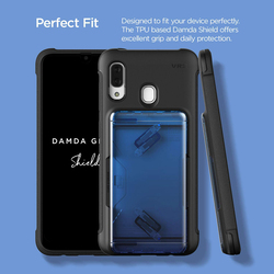 VRS Design Samsung Galaxy A30 Damda Glide Shield Semi Automatic Card Wallet Mobile Phone Case Cover, Solid Blue/Black